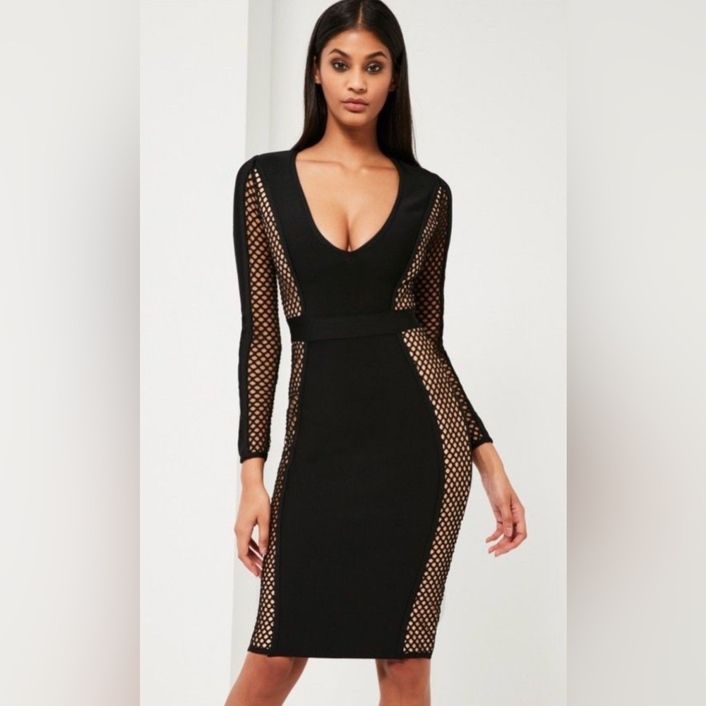 Missguided Black Long Sleeve Dress with Mesh Accents